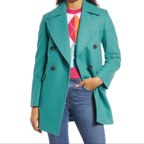 Halogen Jackets & Blazers - NWT Halogen X Atlantic-Pacific Teal Double Breasted Wool Blend Coat Large